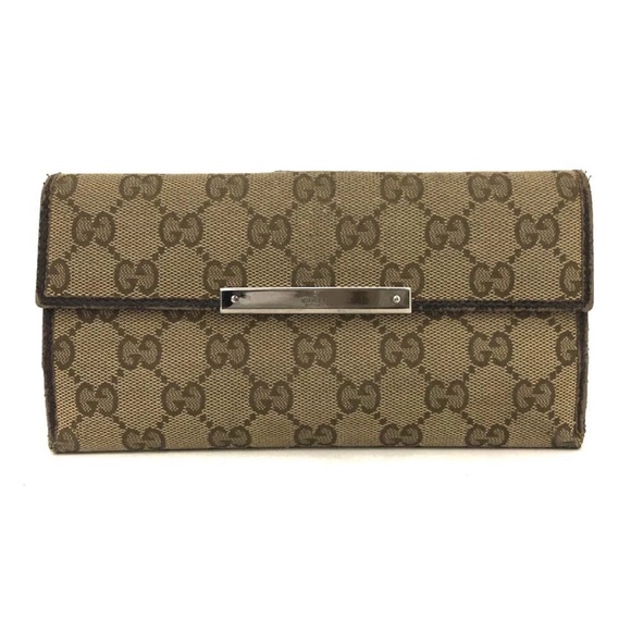 GUCCI GG Logo Canvas Leather Long Bifold Wallet Beige - Picture 1 of 7